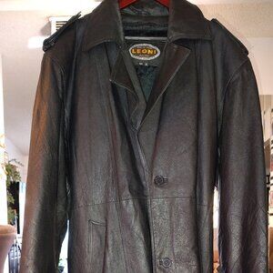 Leoni Collection Brand | Leather Trench Coat | Black Color | Size XXL